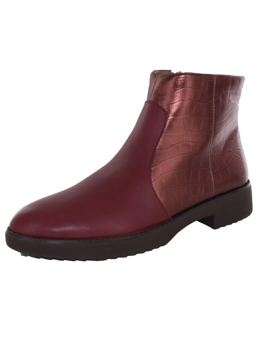 FitFlop Mara Ankle Booties In A Maroon Croc Print